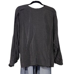 Paul Stanley i.magnin Vintage 100% Silk Black Cream Long Sleeve Blouse Top Sz 14